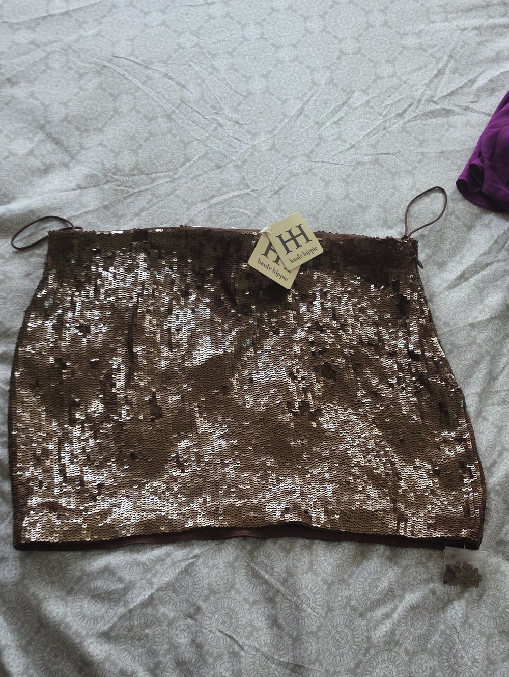 Haute Hippie Brown Bronze Sequin Mini Skirt